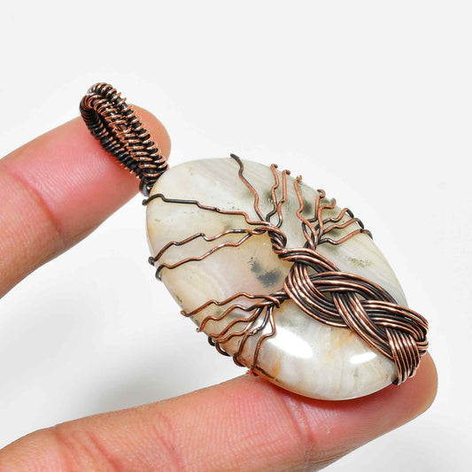 Ezra’s Veil – Grounding Agate & Copper Pendant