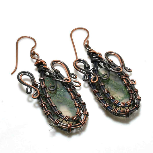 Terra’s Harmony – Copper-Wrapped Agate Earrings