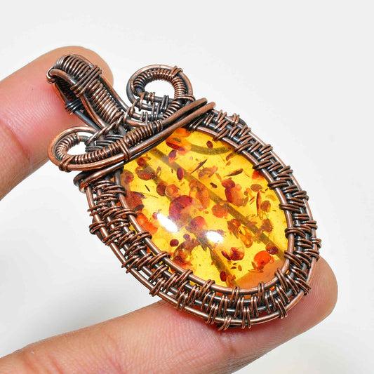 Ember’s Glow – Amber Copper Pendant