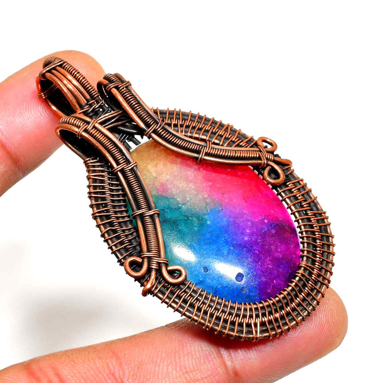 Aurora’s Embrace – Rainbow Quartz Copper Pendant