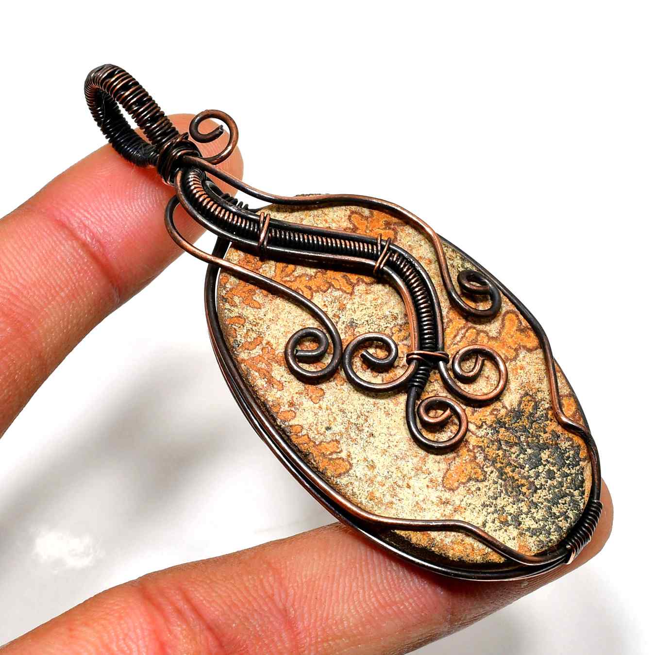 Serene Haven – Copper-Wrapped Natural Stone Pendant