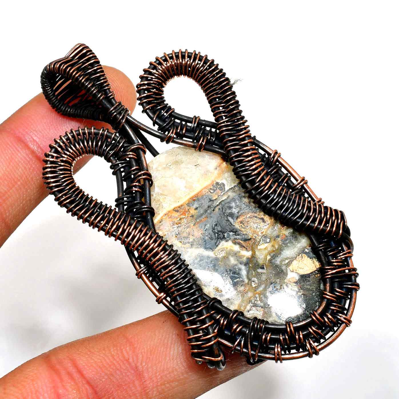 Celestial Embrace – Natural Stone Copper Pendant