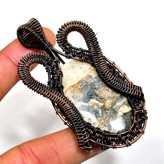 Celestial Embrace – Natural Stone Copper Pendant