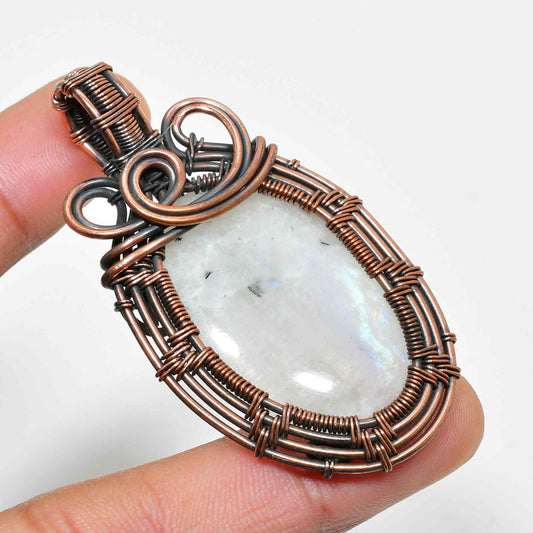 Luna’s Veil – Moonstone Copper Pendant