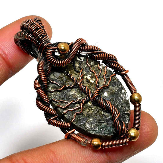 Ezra’s Veil – Pyrite & Oxidized Copper Pendant