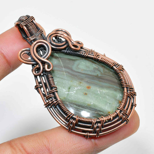 Aqua Whisper – Sea Green Agate Copper Pendant