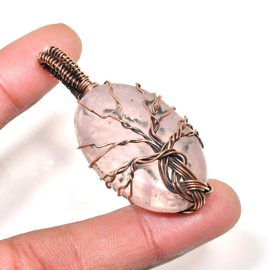 Willow’s Whisper – Rose Quartz Tree of Life Pendant