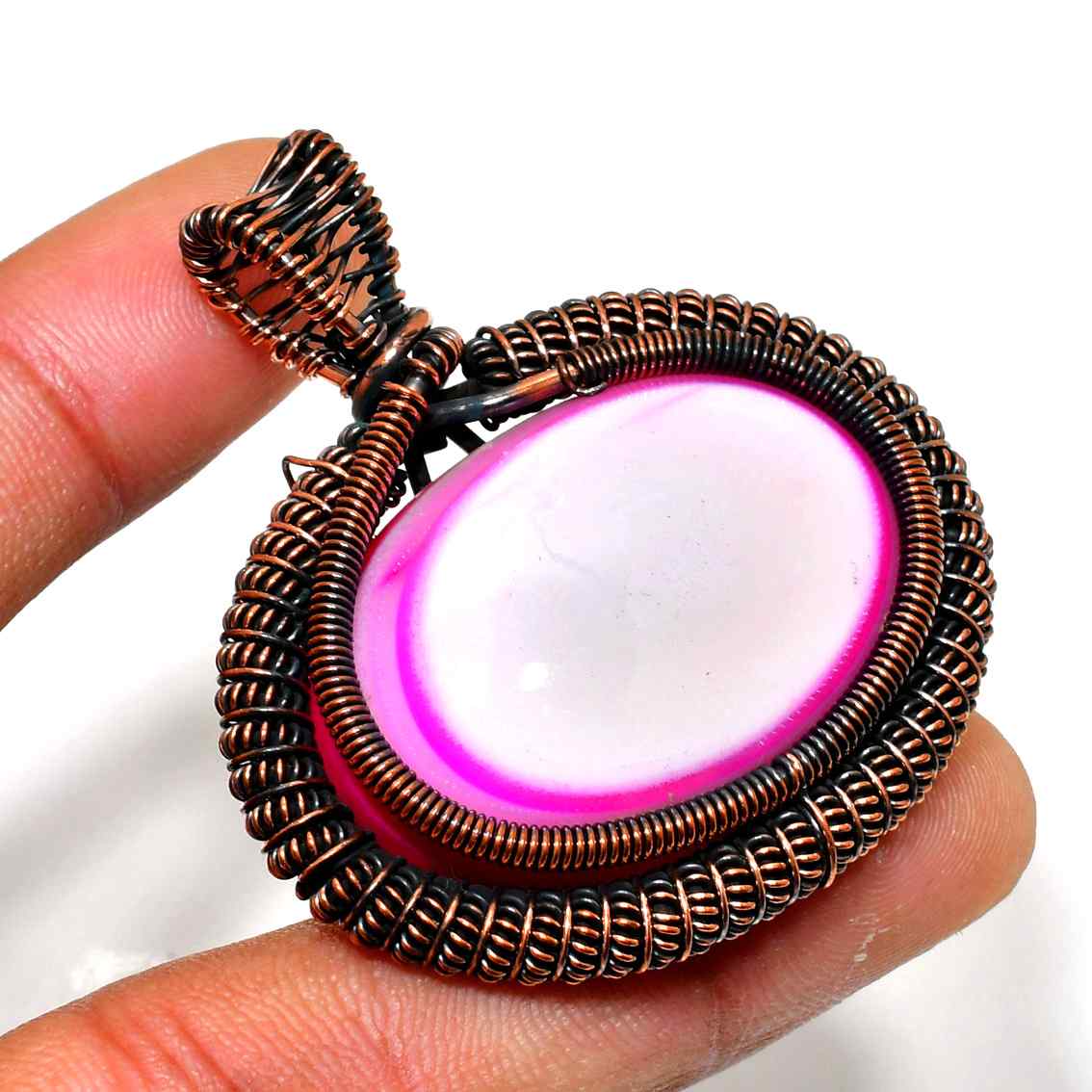Ember’s Embrace – Pink Agate Copper Pendant