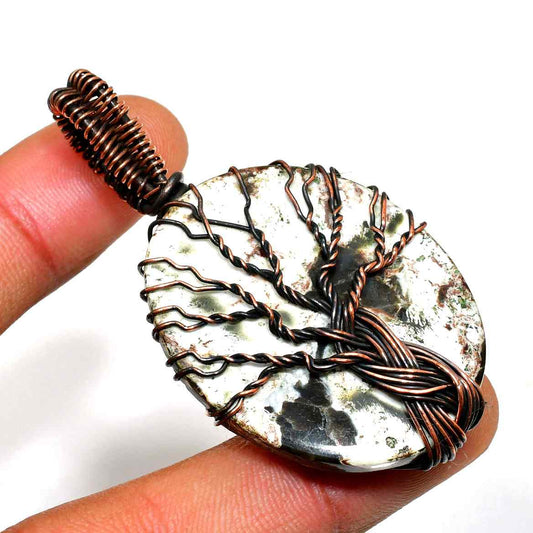 Gaia’s Arbor – White Stone Copper Tree of Life Pendant