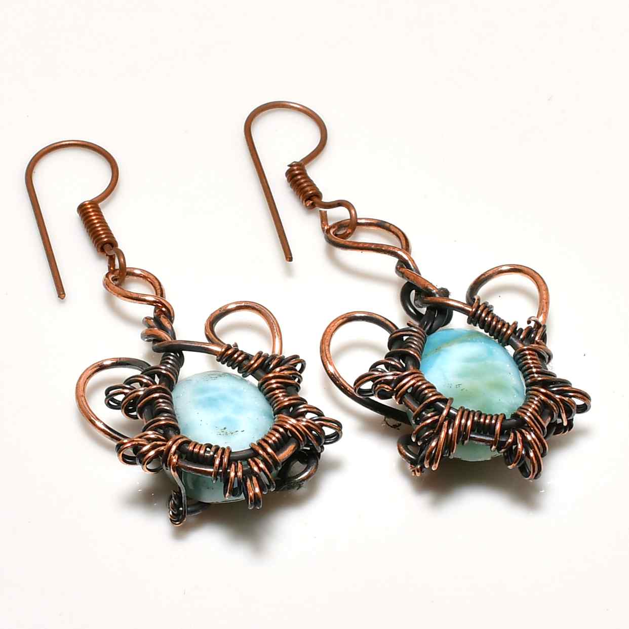 Ocean’s Whisper – Copper-Wrapped Aquamarine Earrings