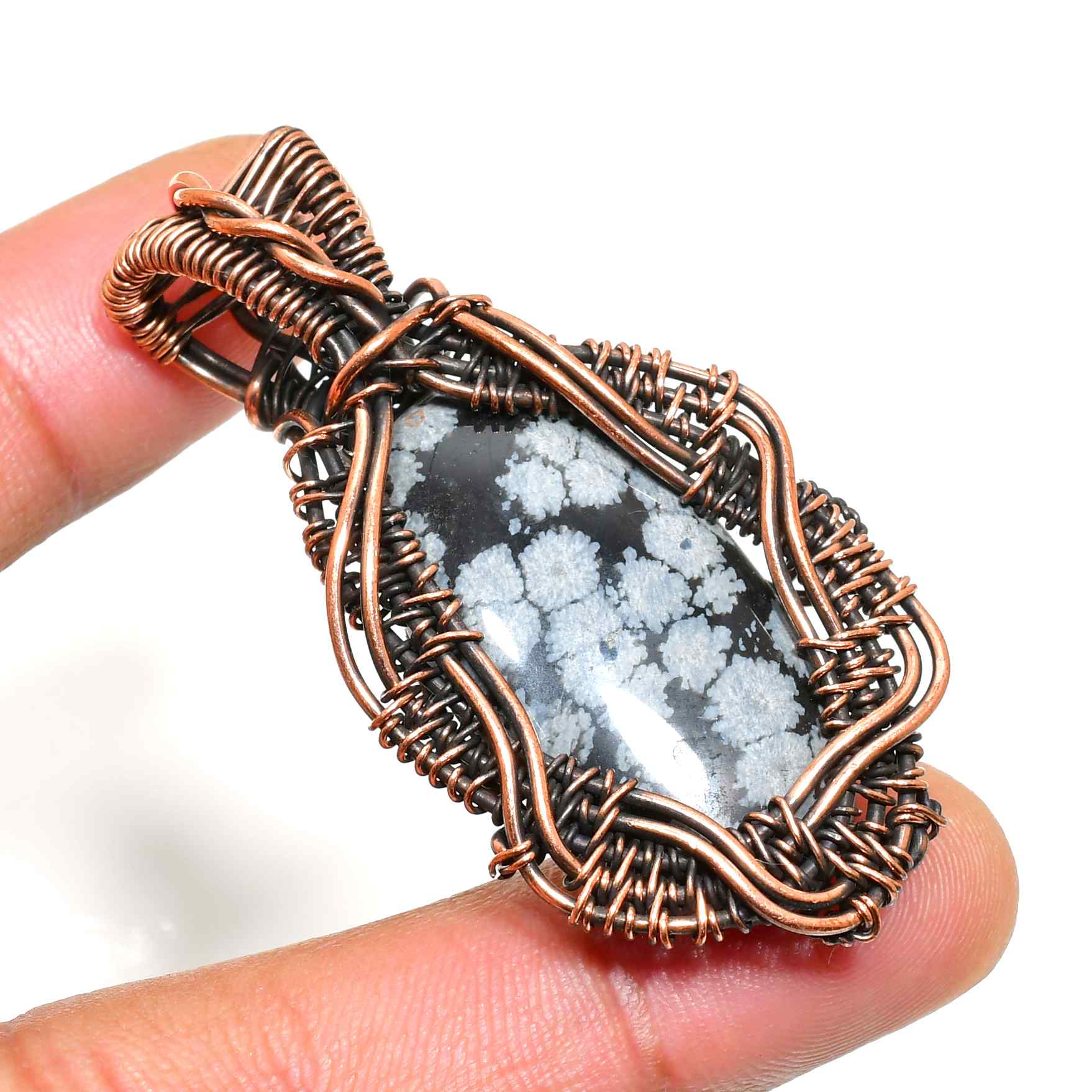 Eira’s Harmony – Snowflake Obsidian Copper Pendant