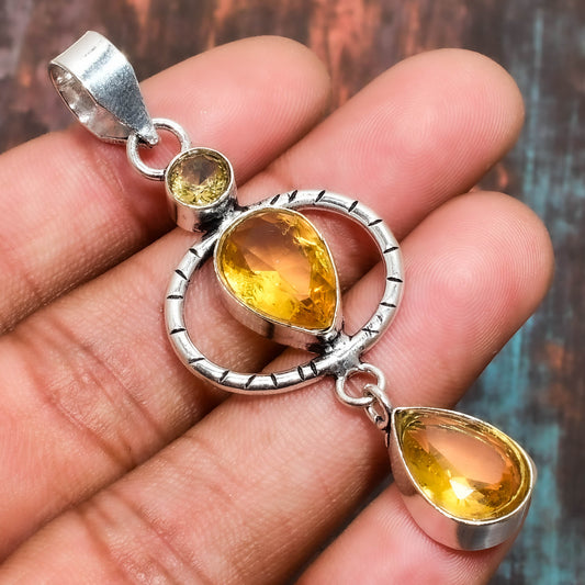 Auric Radiance – Citrine Silver Pendant
