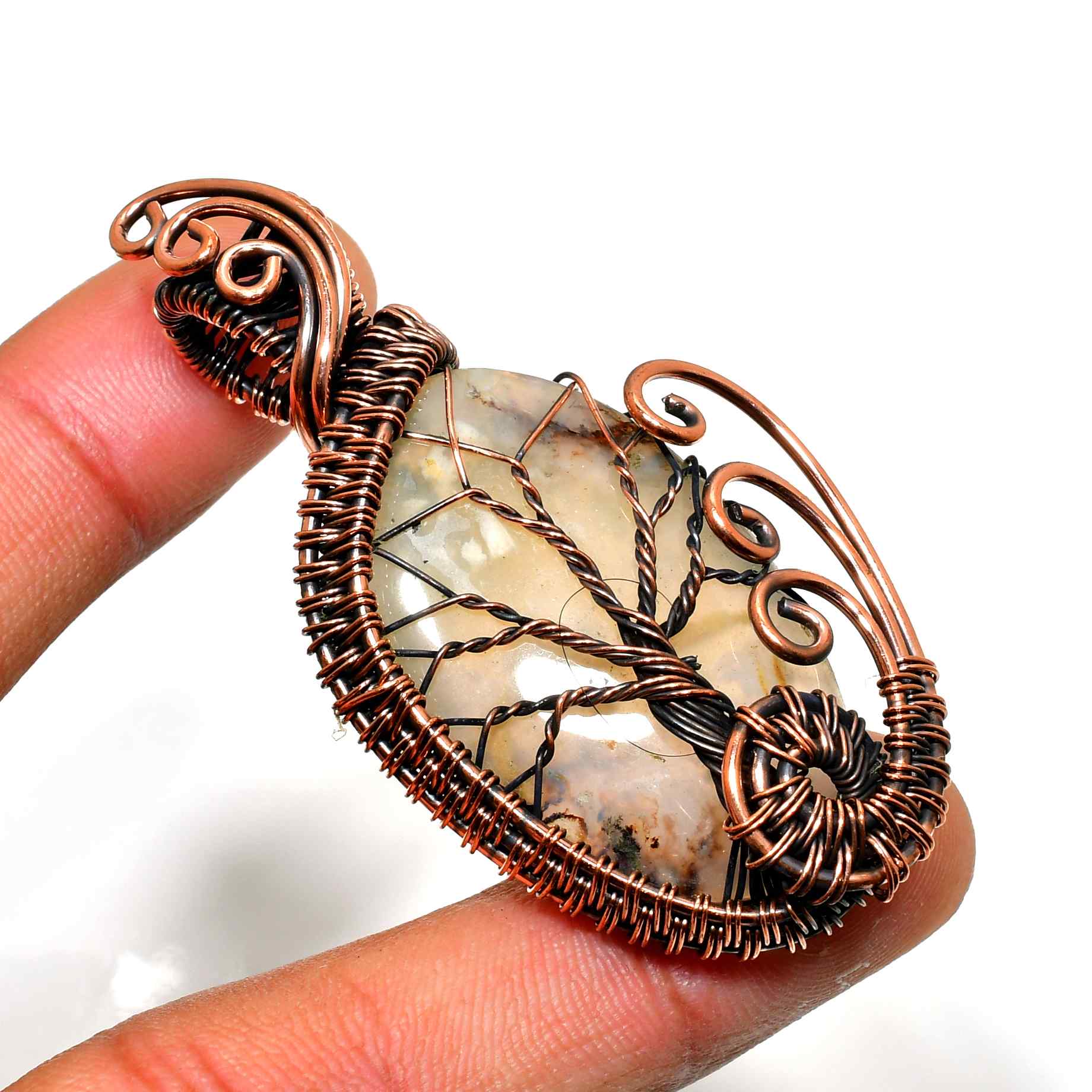 Gaia’s Whisper – Tree of Life Copper Gemstone Pendant