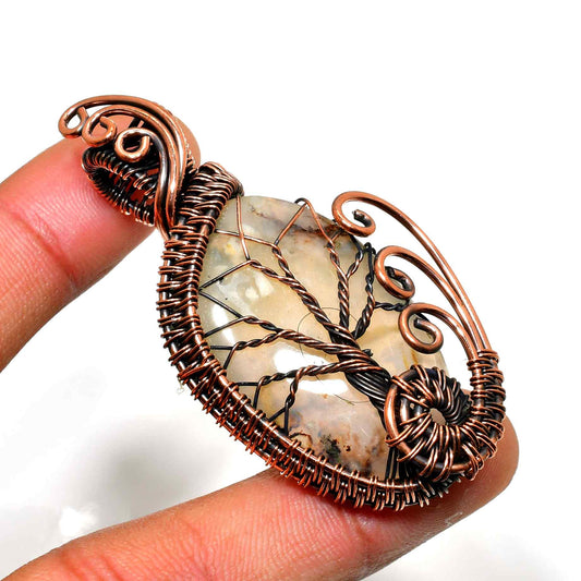 Gaia’s Whisper – Tree of Life Copper Gemstone Pendant