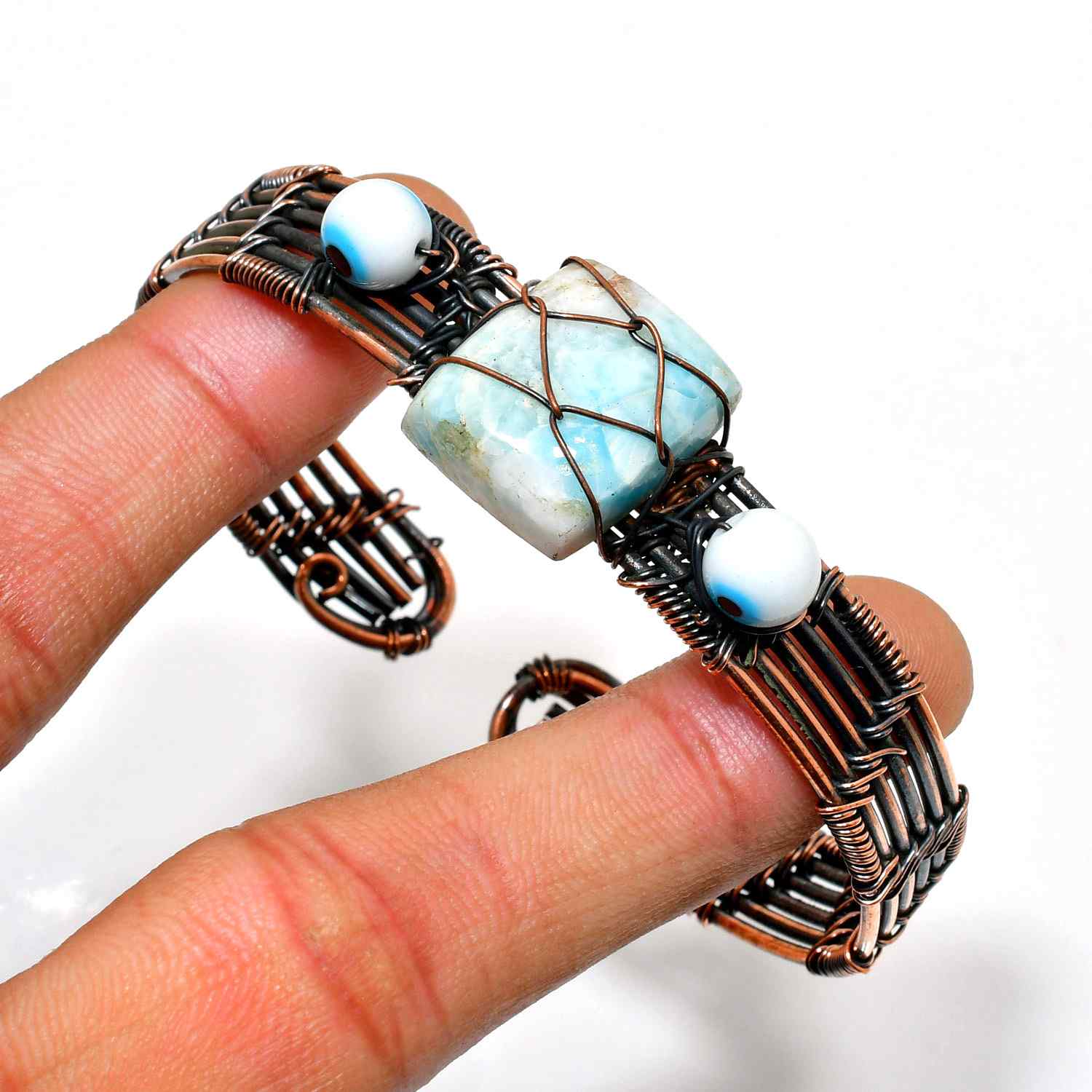 Ocean’s Embrace – Larimar Copper Bracelet