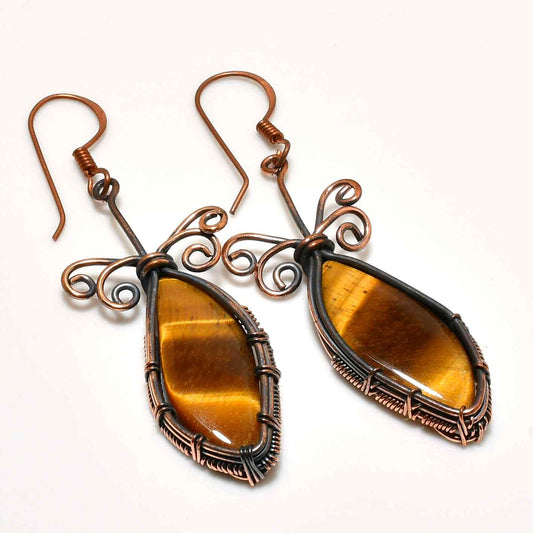 Guardian’s Gaze – Tiger’s Eye Copper Earrings