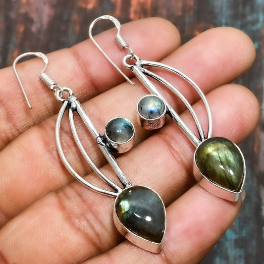 Luna’s Radiance – Sterling Silver Labradorite Earrings