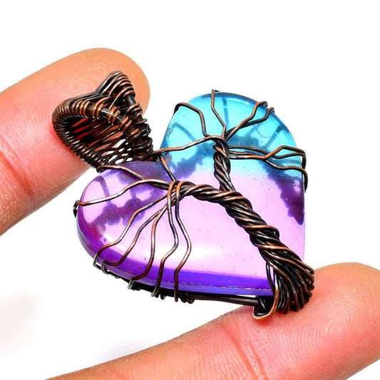 Selene’s Heart – Amethyst & Blue Quartz Copper Pendant
