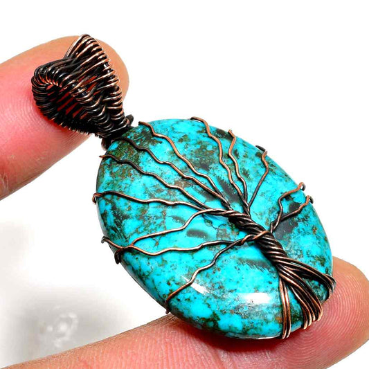 Ocean’s Arbor – Turquoise Copper Tree of Life Pendant