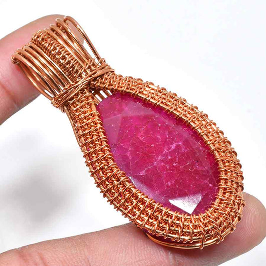 Ruby Ember – Copper Wire Pendant