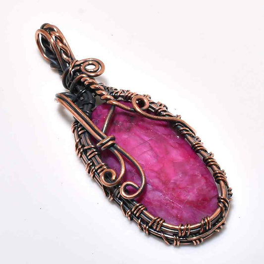 Ruby Radiance – Oxidized Copper Wire Pendant