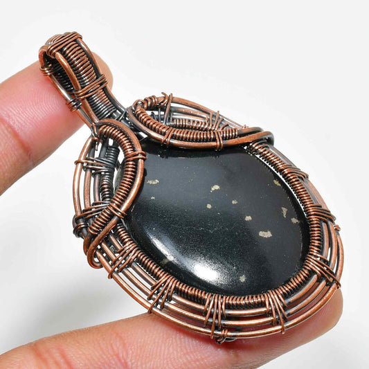 Obsidian Guardian – Copper Wrapped Pendant