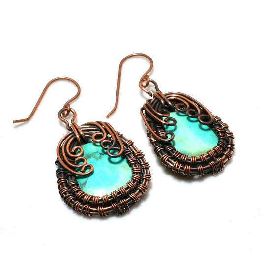 Ocean’s Whisper – Copper-Wrapped Turquoise Earrings