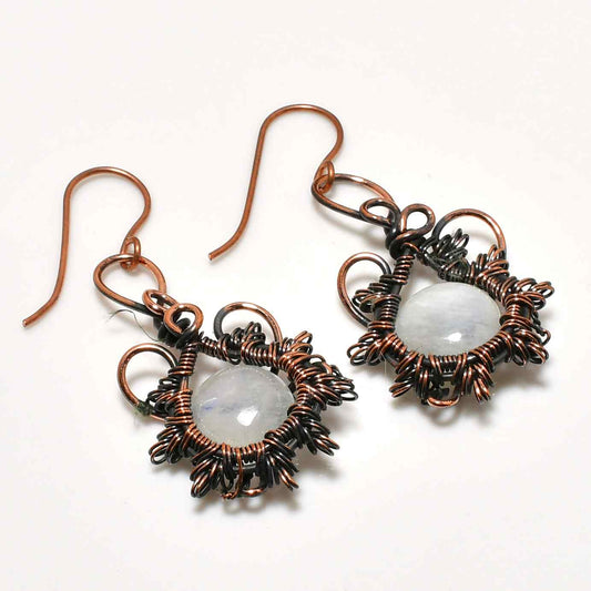 Celestial Echoes – Moonstone & Oxidized Copper Earrings
