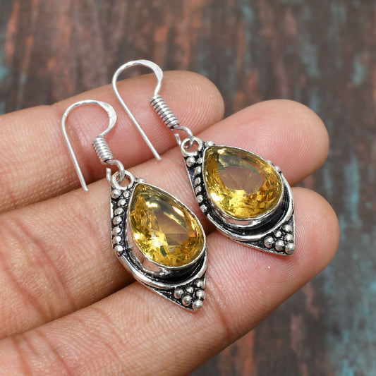 Solar Embrace – Sterling Silver Citrine Teardrop Earrings