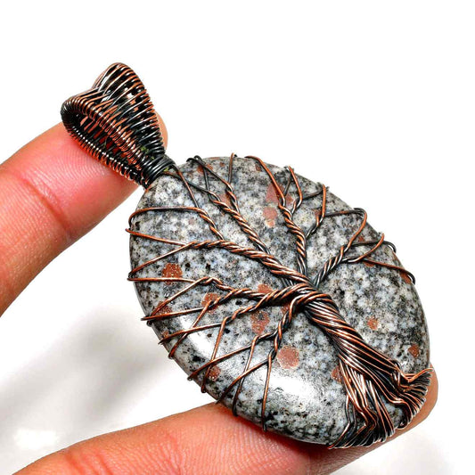 Gaia’s Embrace – Gray Stone & Copper Tree Pendant