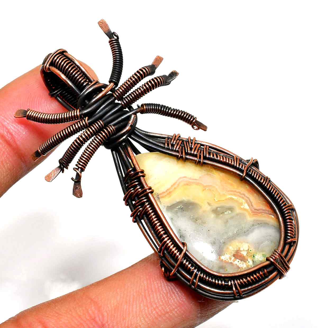 Enchanted Web – Agate & Copper Spider Pendant