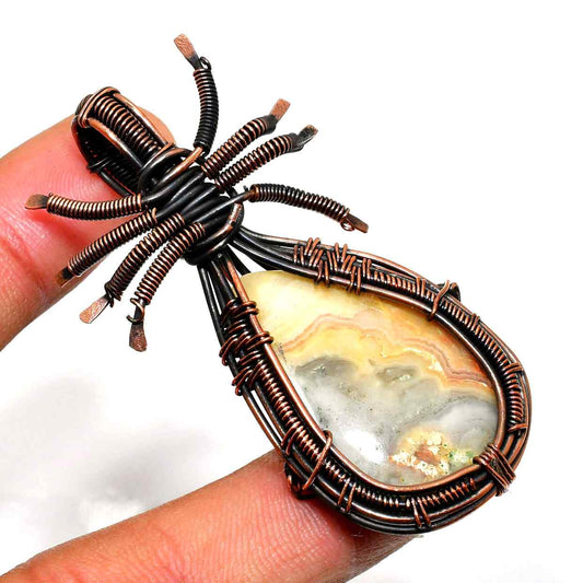 Enchanted Web – Agate & Copper Spider Pendant