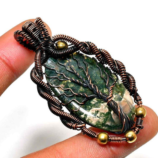 Ember’s Whisper – Moss Agate & Copper Pendant