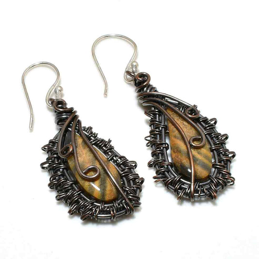 Terra’s Thread – Striped Jasper Copper Earrings