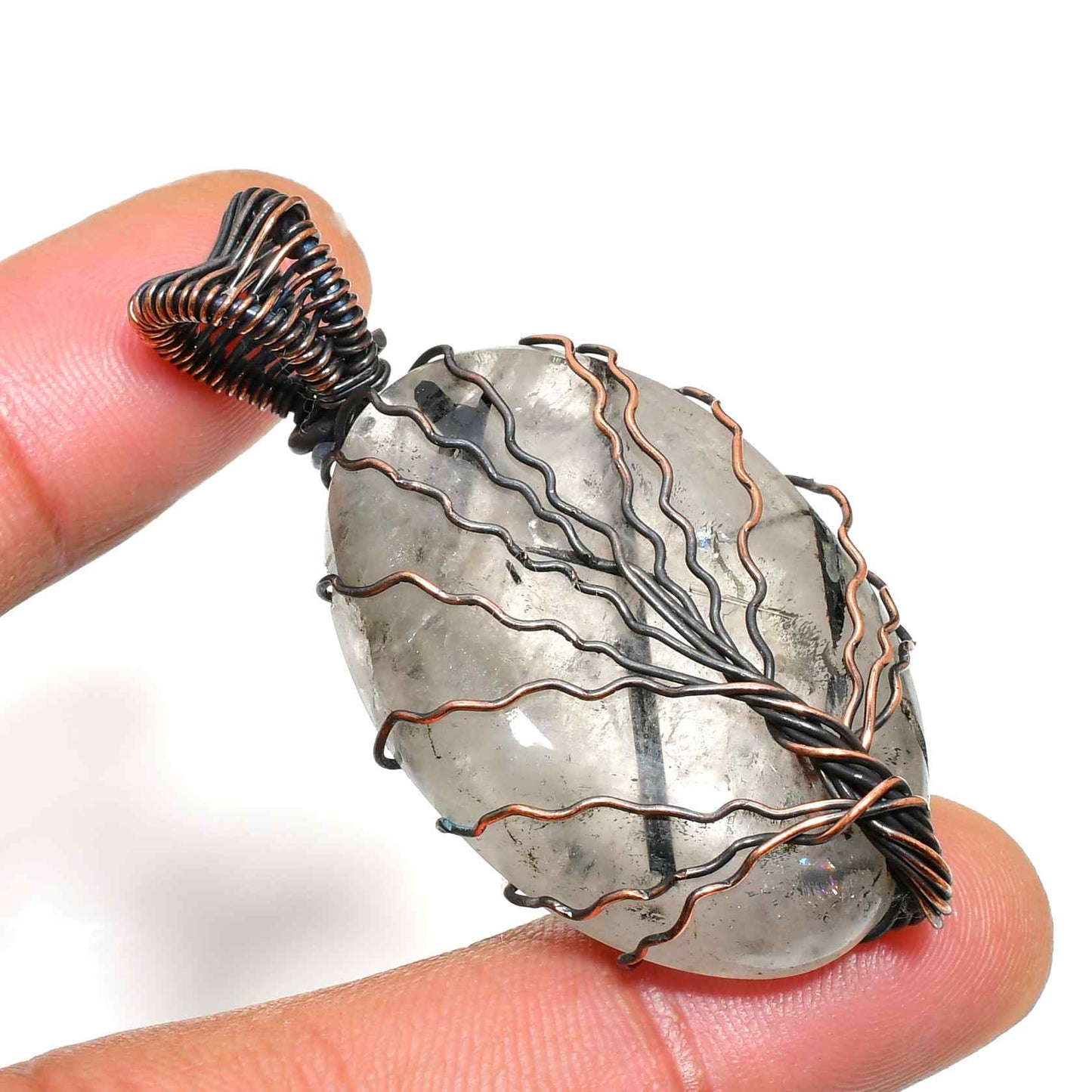 Astral Clarity – Clear Quartz Copper & Black Wire Pendant