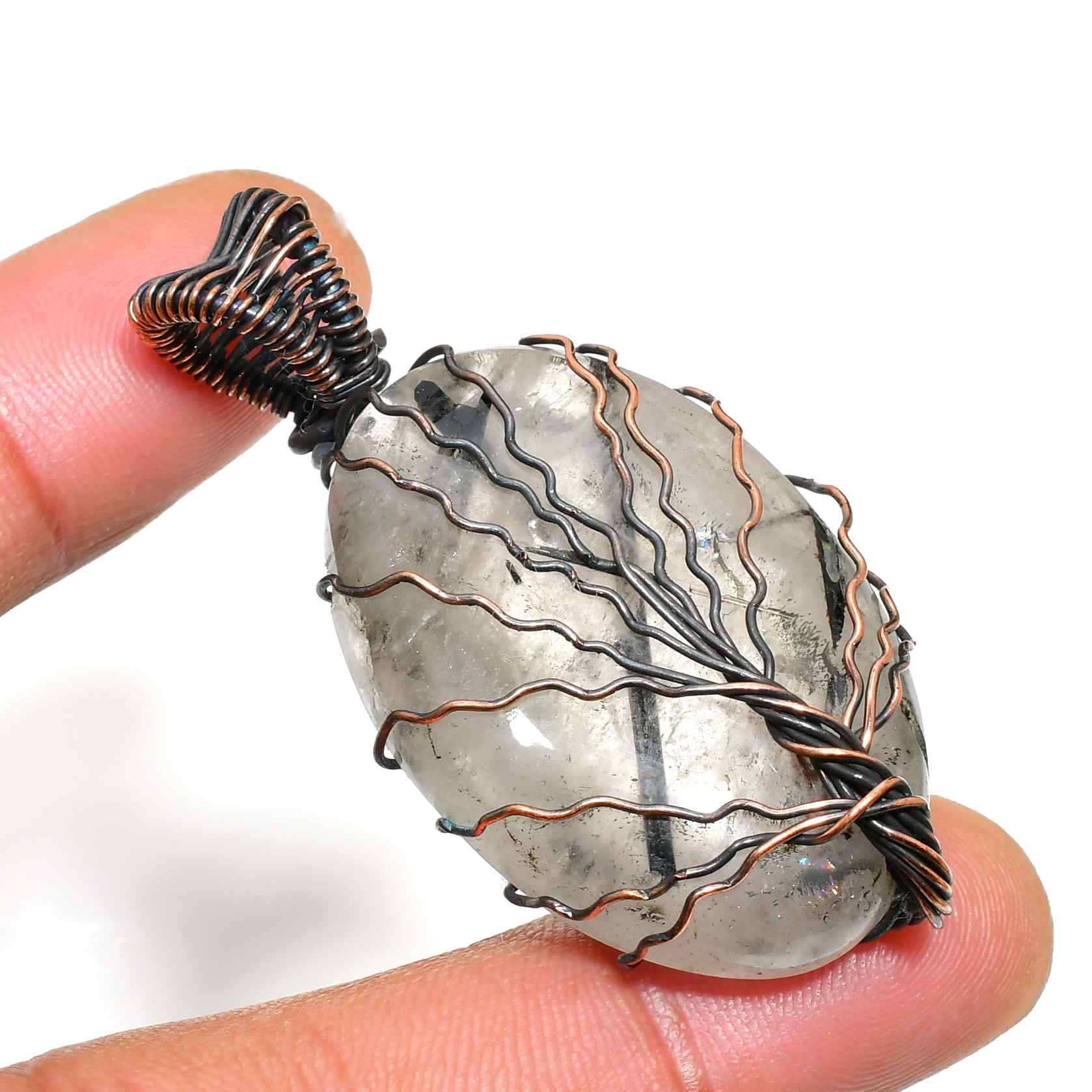 Astral Clarity – Clear Quartz Copper & Black Wire Pendant
