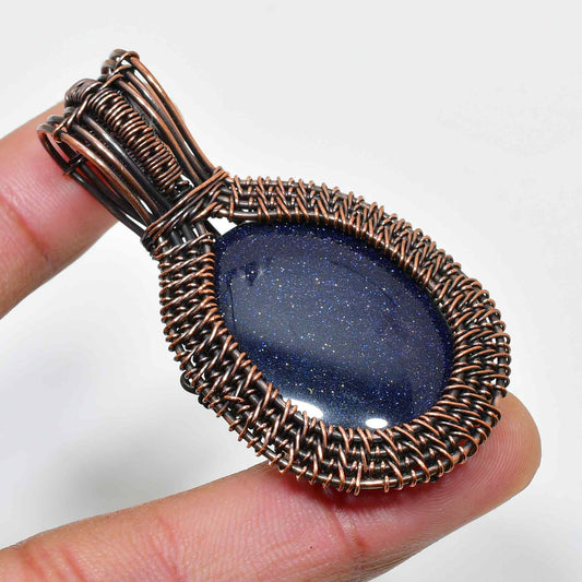 Midnight Glow – Blue Goldstone Copper Pendant