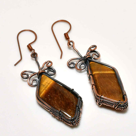 Ember’s Gaze – Copper-Wrapped Tiger’s Eye Earrings