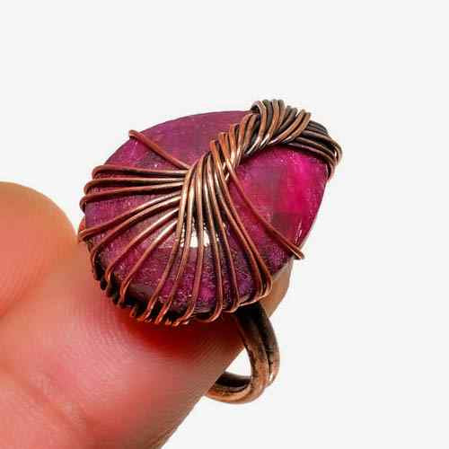 Radiant Ruby Embrace – Hand-Wrapped Copper Wire Ring