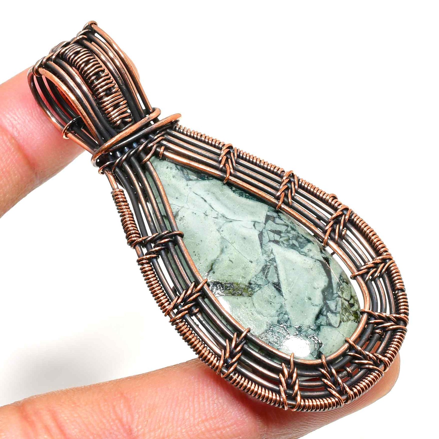 Verdant Harmony – Copper Teardrop Pendant