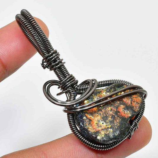 Mystic Harmony – Agate & Sterling Silver Wire‐Wrap Pendant