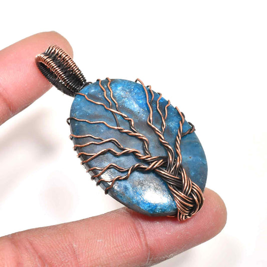 Ocean’s Embrace – Deep Blue Gemstone Copper Pendant