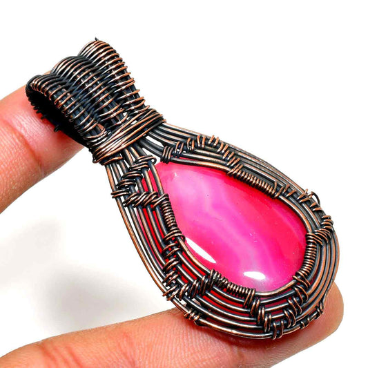 Blush Ember – Pink Agate Copper Pendant