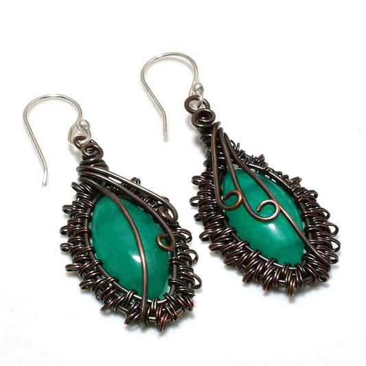 Verdant Harmony – Green Aventurine Copper Earrings