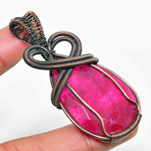 Ruby Radiance – Oxidized Copper Pendant