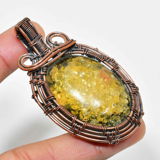 Golden Ember – Amber Copper Pendant