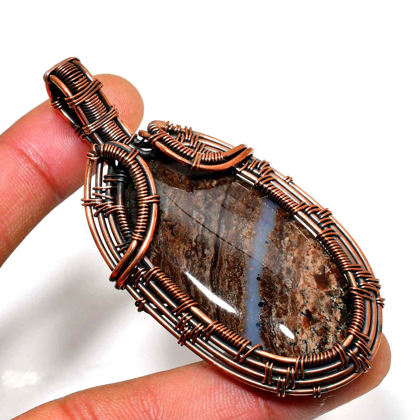 Gaia’s Embrace – Oxidized Copper Gemstone Pendant