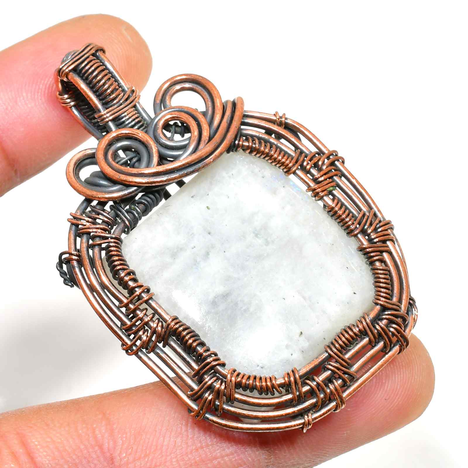 Aether’s Embrace – Moonstone & Copper Pendant