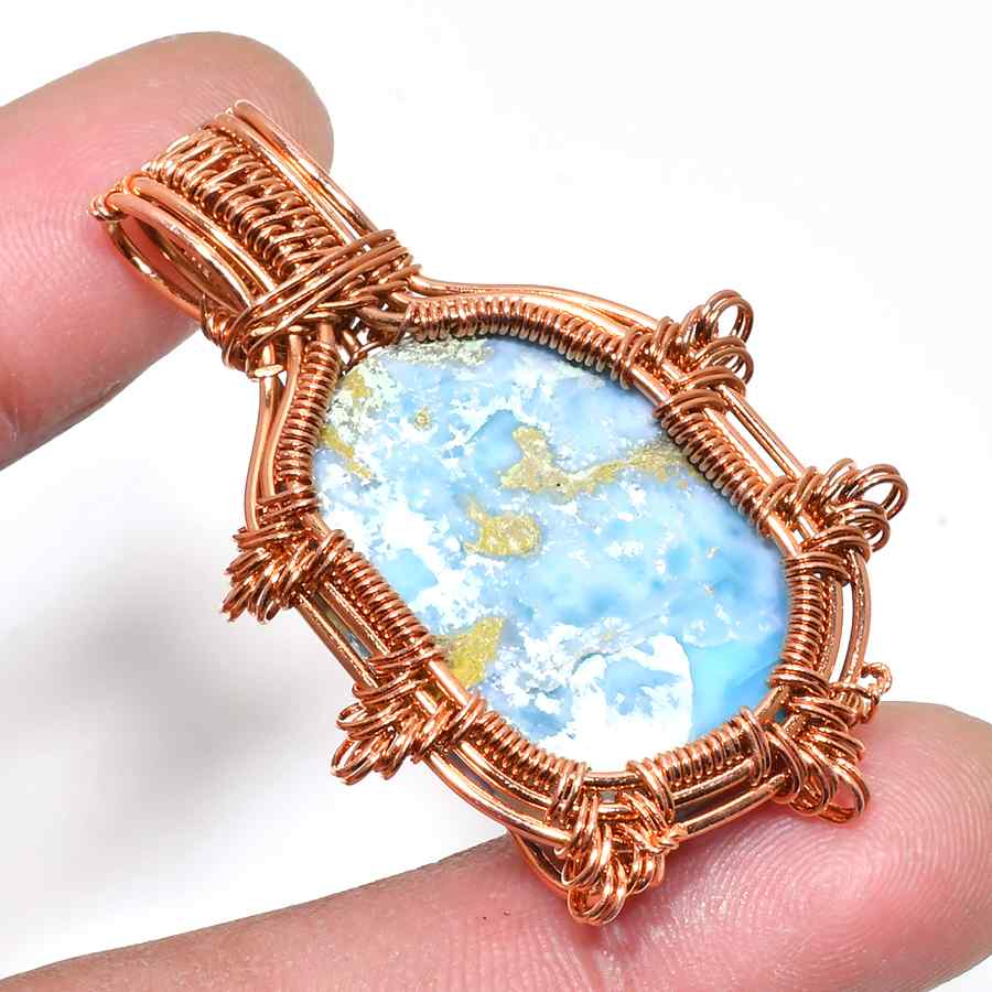 Ocean’s Embrace – Larimar Copper Pendant