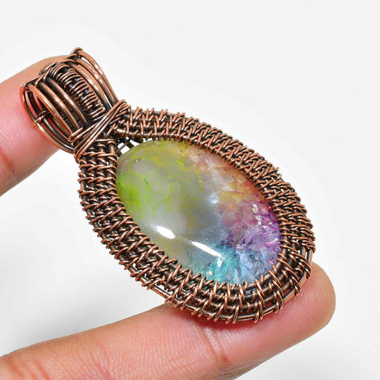 Celestial Glow – Fluorite & Copper Wire Pendant